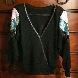 Vtg Ladies Daraknit Sequin & Beaded Sweater L